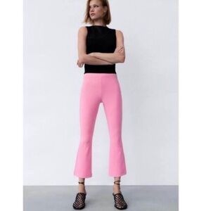 NWT Zara Pull On High Rise Ribbed Mini Flare Pink Pants